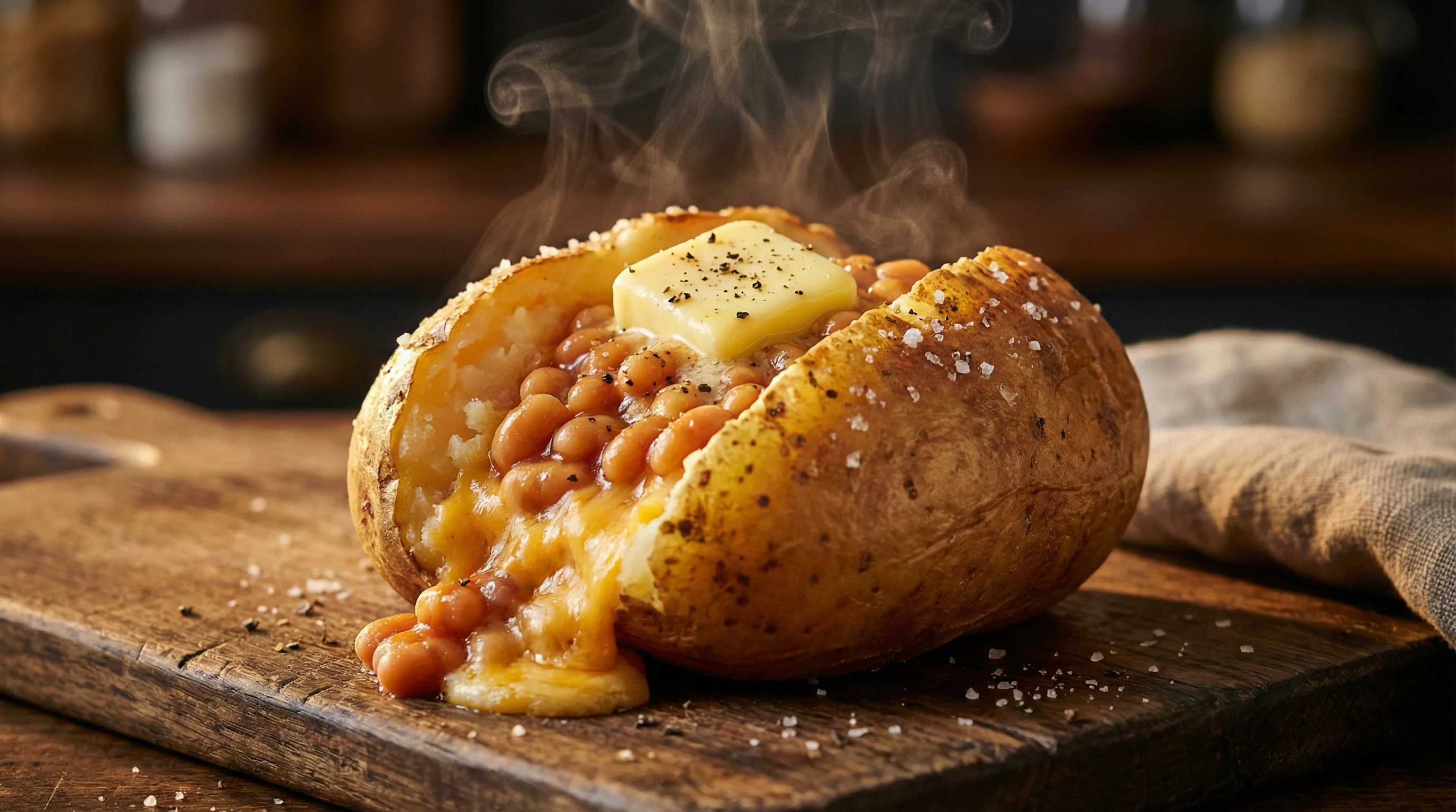 Jacket Potato mit Baked Beans und Cheddar